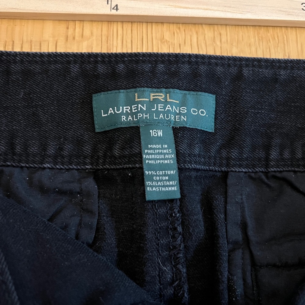 Lauren Ralph Lauren Womens 16W Black Denim Utility Skirt Belted Knee Length Y2K - Picture 6 of 9